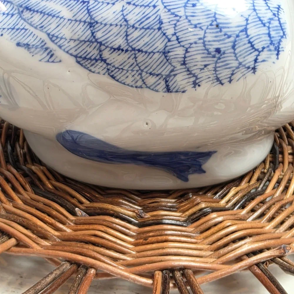 Vintage Blue White Ceramic Duck Teapot‎ Lid Handle Handpainted Made in China